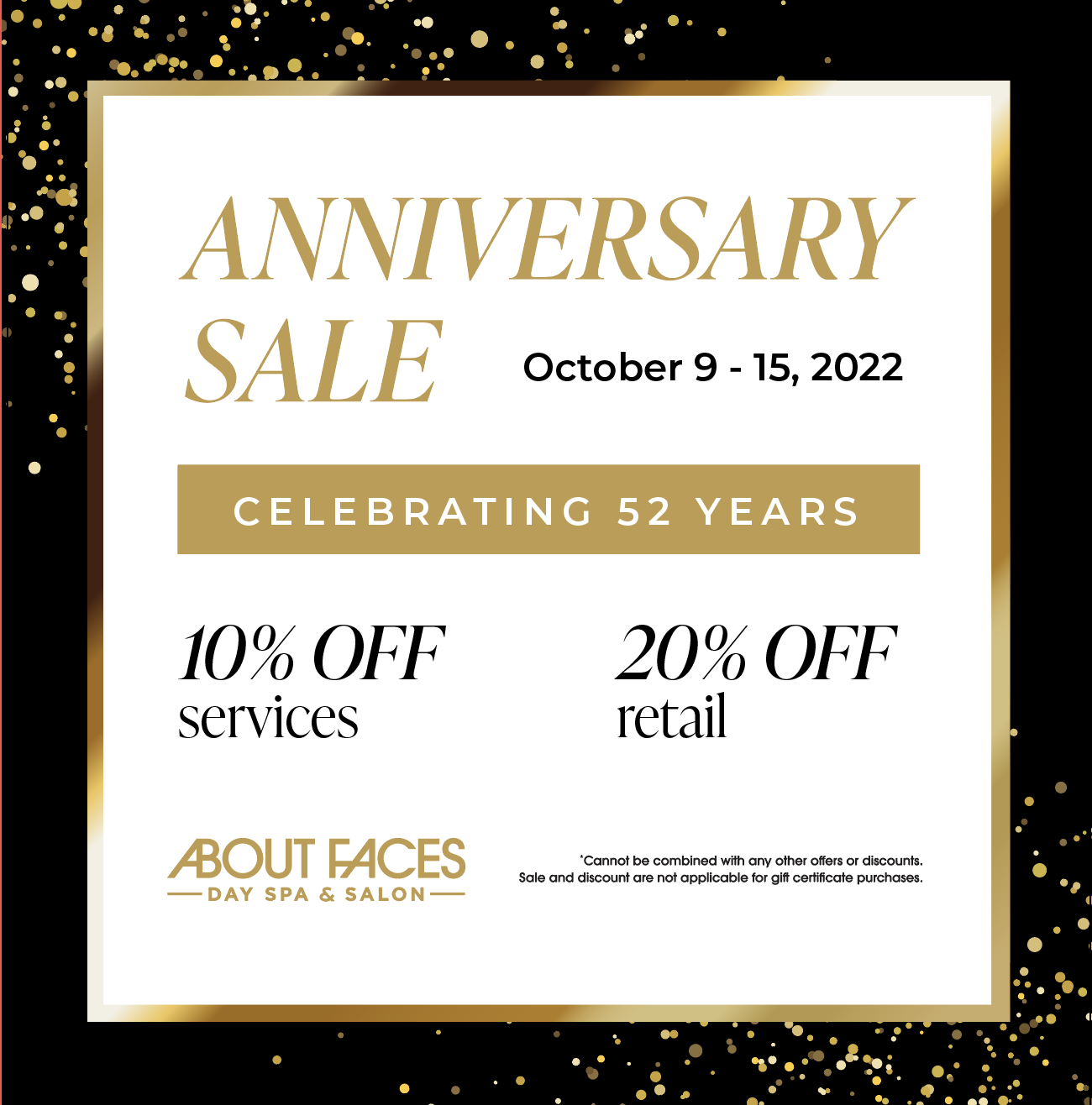 Anniversary Sale 2022, Save 10-20% – About Faces Day Spa & Salon